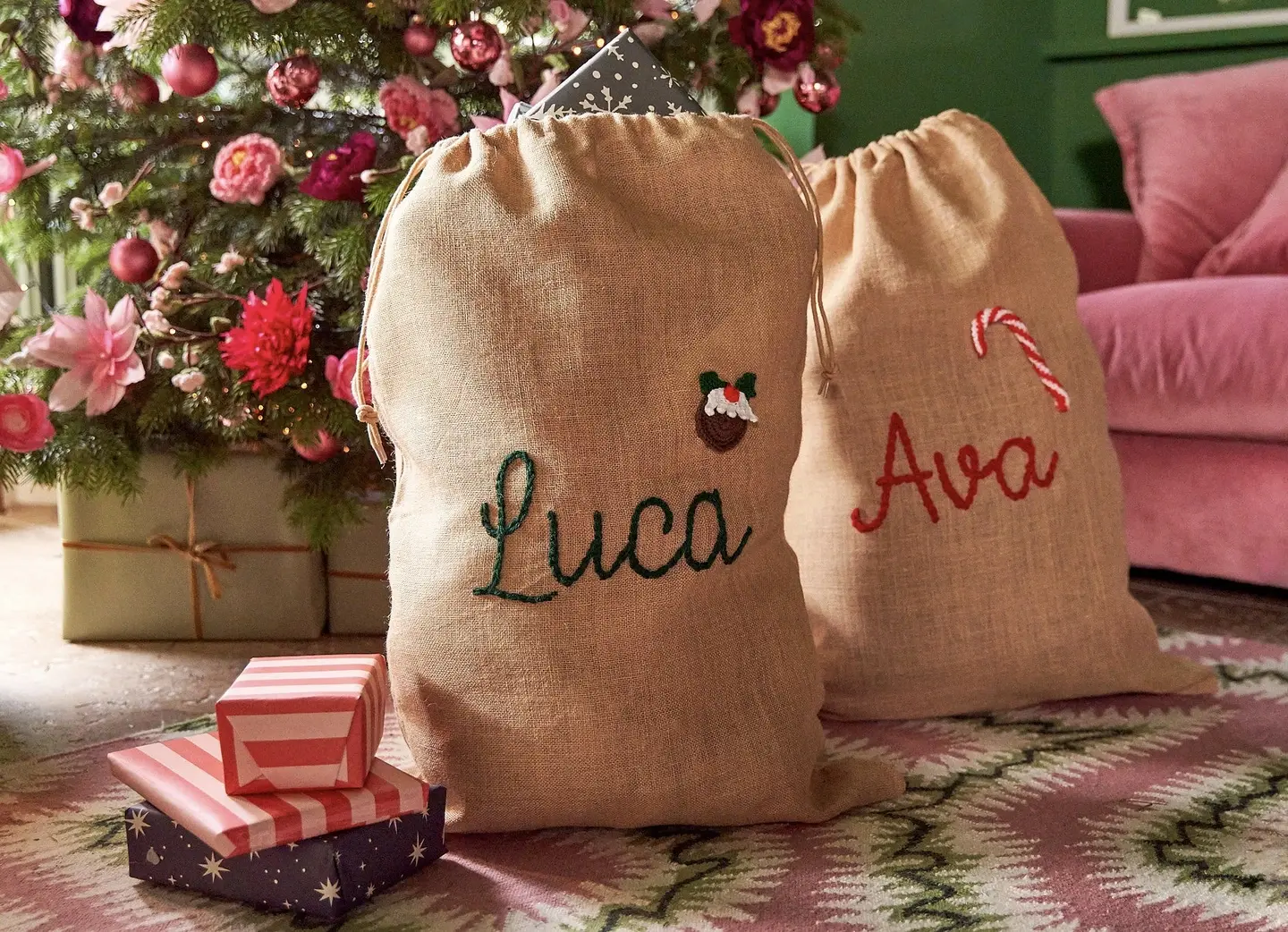Personalised hessian Christmas sacks