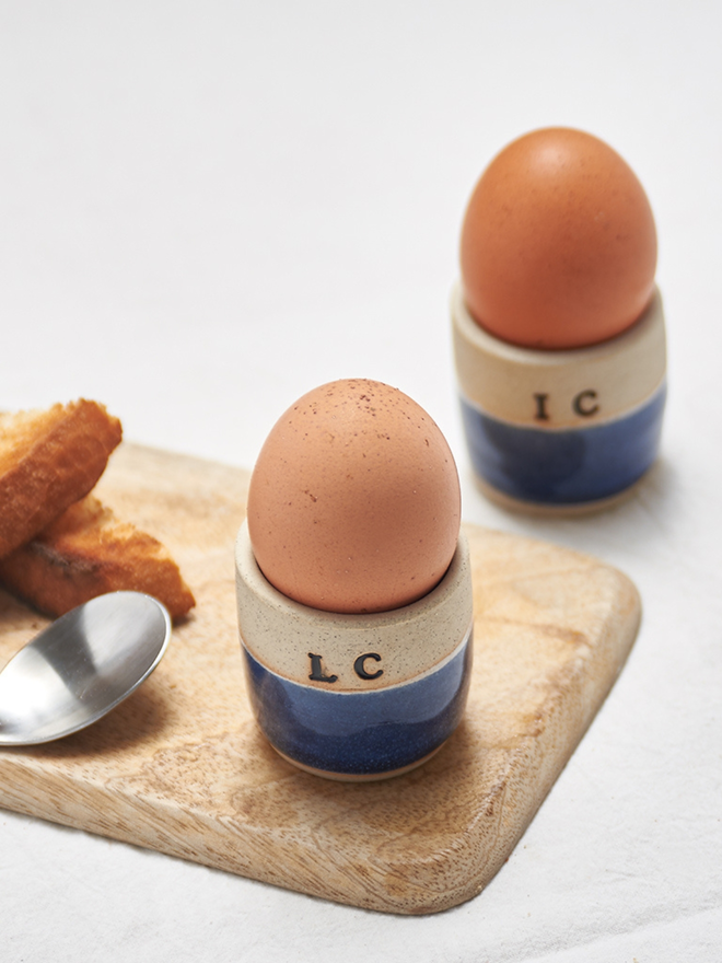 blue personalised ceramic egg cup