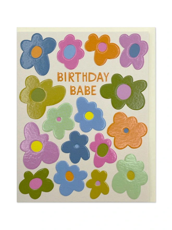 Cute Mini 'Birthday Babe’ Greeting Card Colourful Flower Pattern | Raspberry Blossom