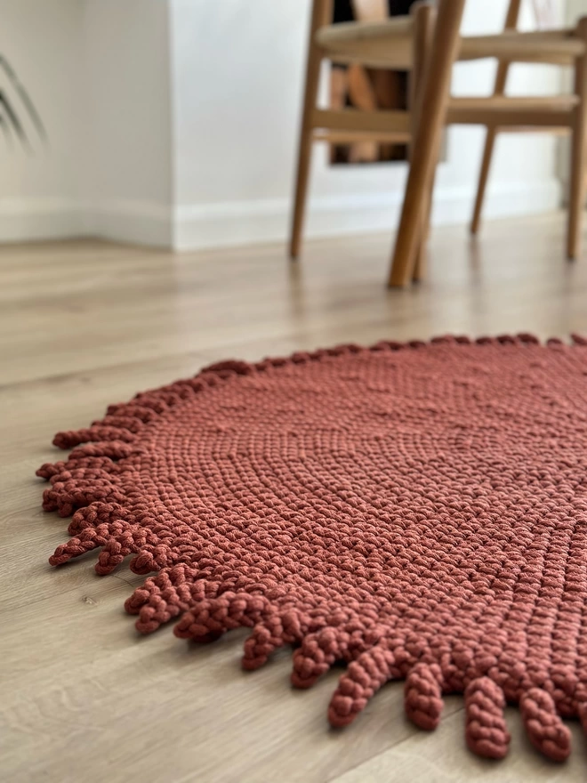 hand crocheted rug sun cotton terracotta