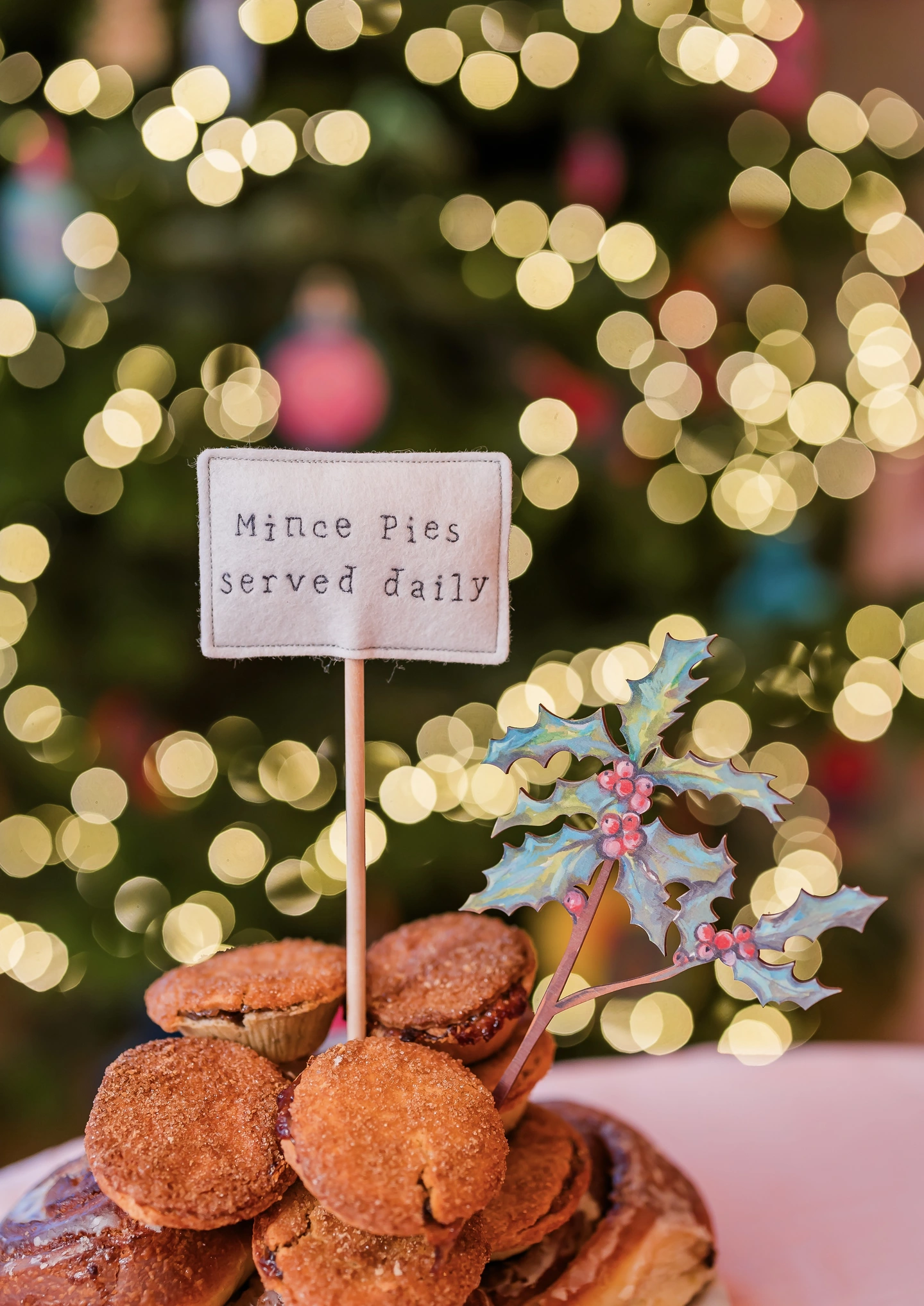Mince pies served daily felt sign
