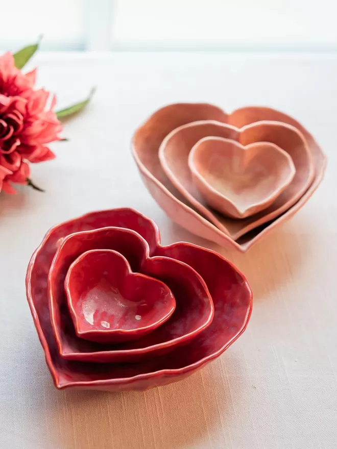 Ceramic heart nesting bowls, Valentine's Day Gifts