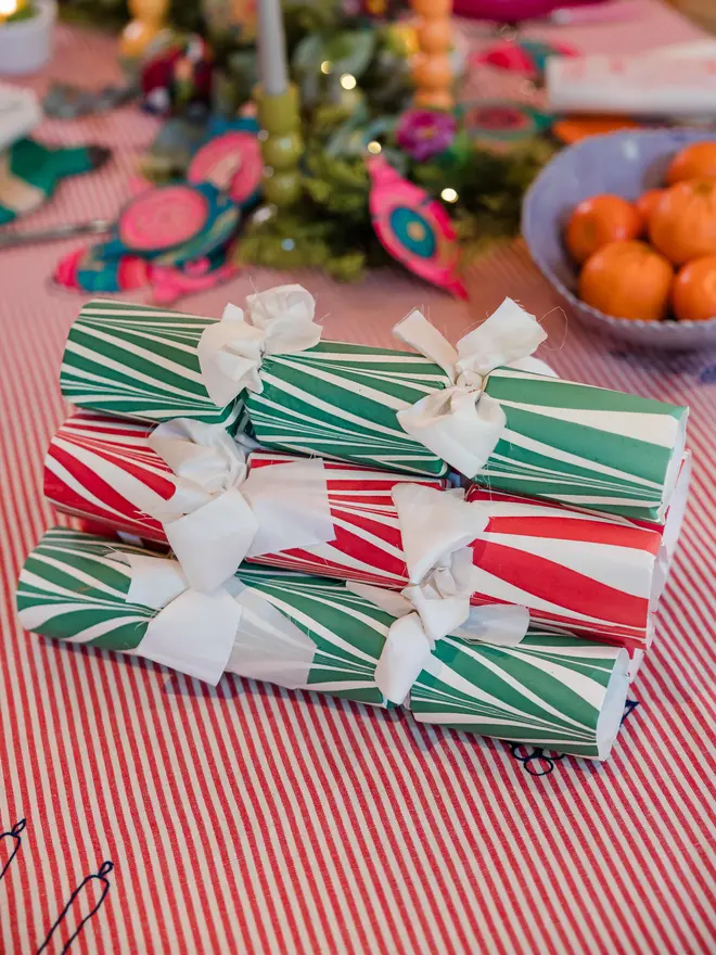 Green and red stripe candy cane crackers