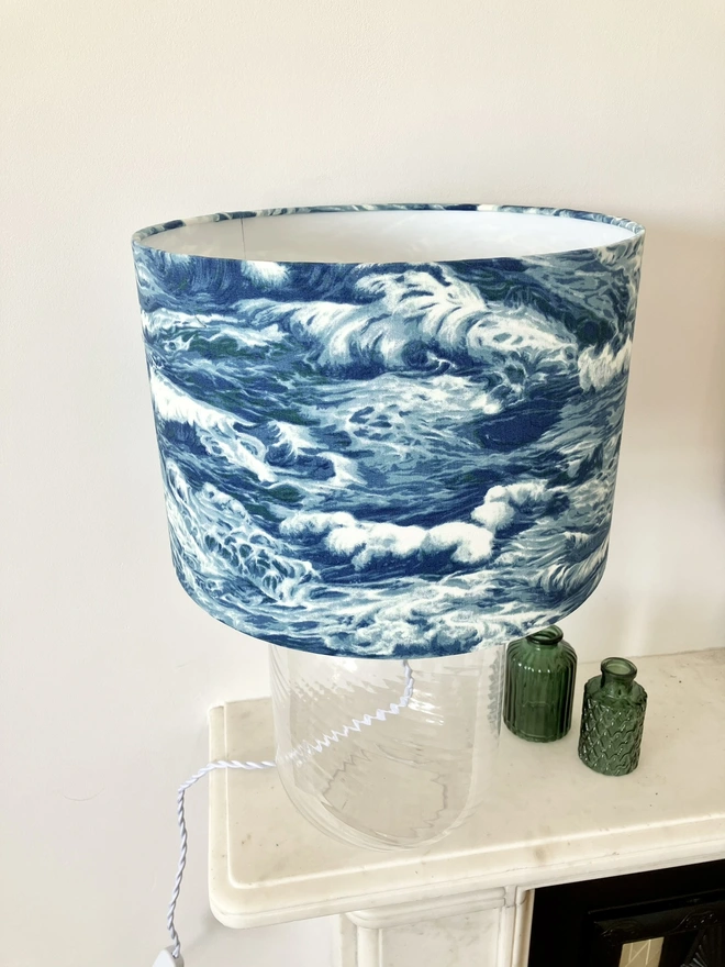 Lampshade, Bedside Lampshade, Seaside Decor, Home Decor, Drum Lampshade, Table Lampshade, Ceiling Lampshade, Beach Decor, Sea Decor, Ocean Waves Lampshade, Waves Lampshade, Blue Lampshade