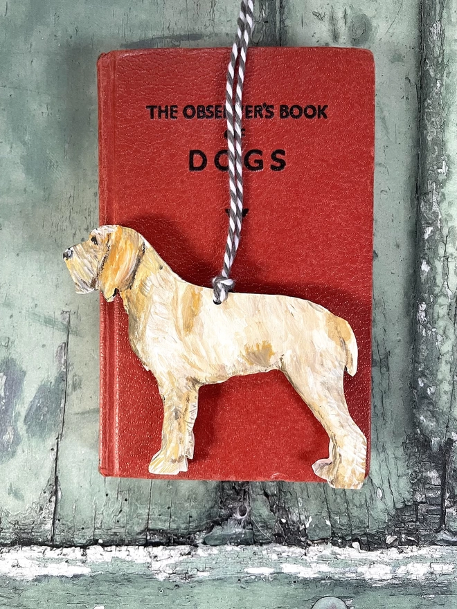 Italian Spinone Hand-painted Memorial Keepsake placed on a book about dogs