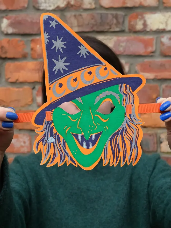 witch screen printed halloween mask