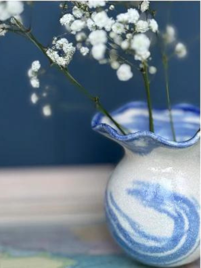 hand painted blue and white ceramic bud vase