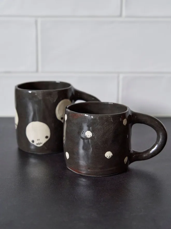  Earthenware Cup with Polkadot Skull Design