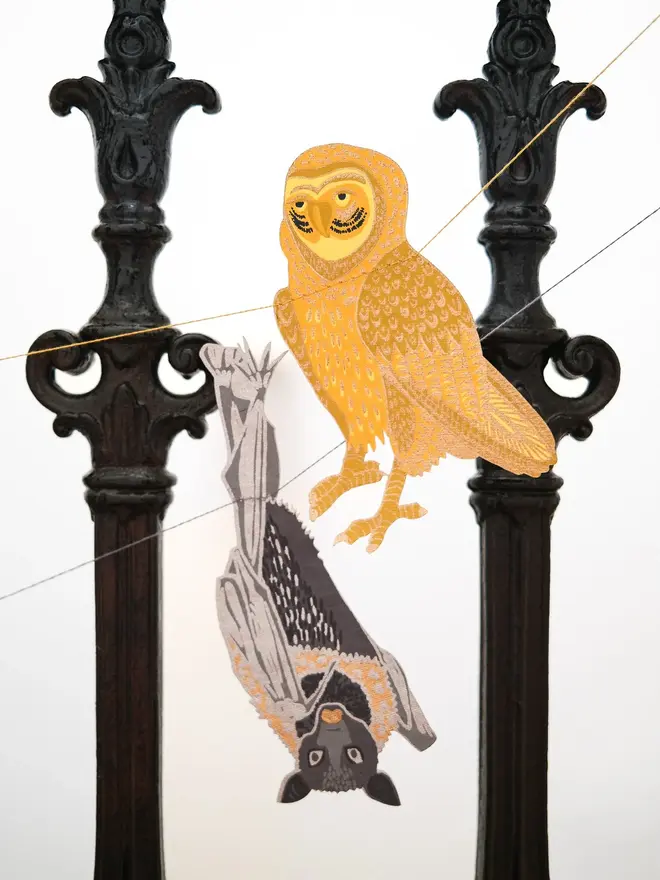 screen print halloween garland decoration owl bat