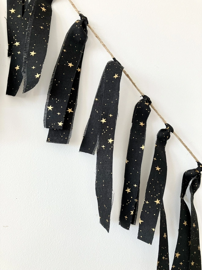 Party Decor, Reusable Party Decor, Green Party Decor, Sustainable Party Decor, Glamping accessories, Bunting, Fabric Bunting, Festival Bunting, Black Bunting, Black and Gold Bunting, Christmas Bunting, Party Decorations, Black and Gold theme party, Halloween Party Decor, Halloween Party Decorations