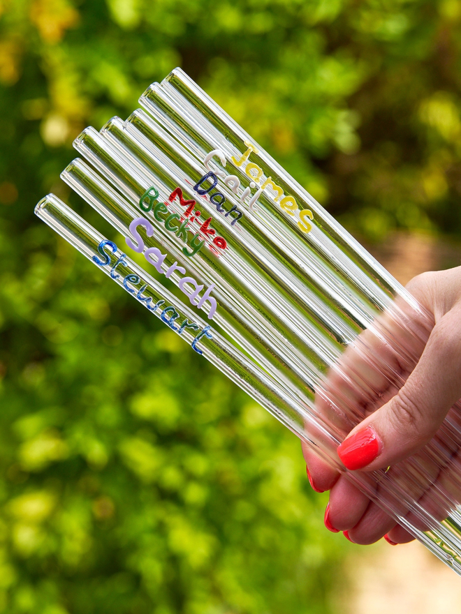 personalised glass straws in multiple colours