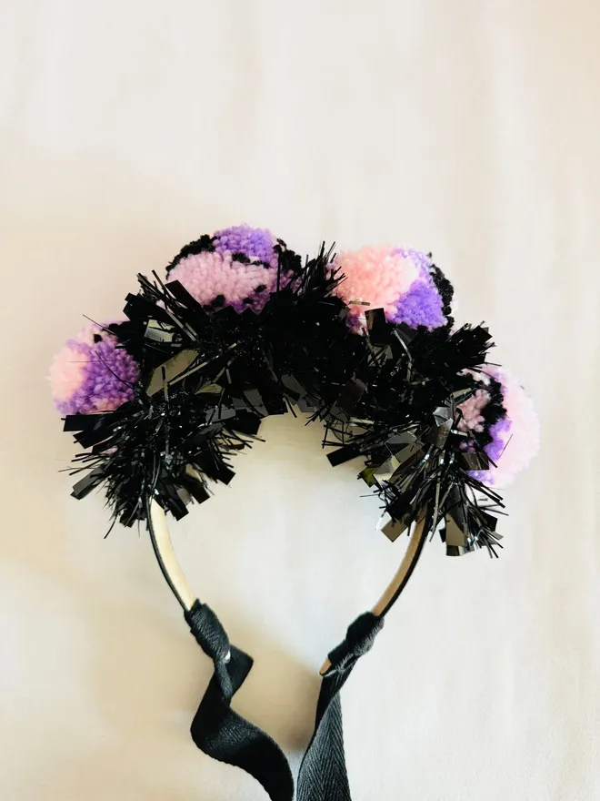 Halloween headband Pom Pom headband tinsel headband glitter headband Halloween dress up fancy dress Halloween Pom Pom pink purple black Pom Pom headwear Halloween headwear