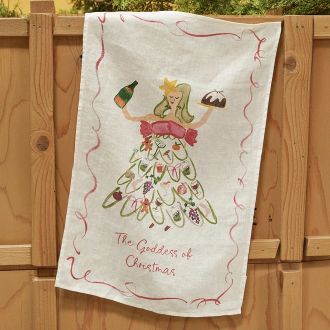 The goddess of Christmas tea towel