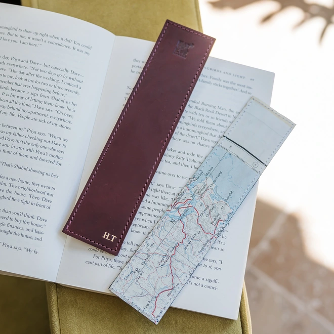 Map leather personalised bookmark