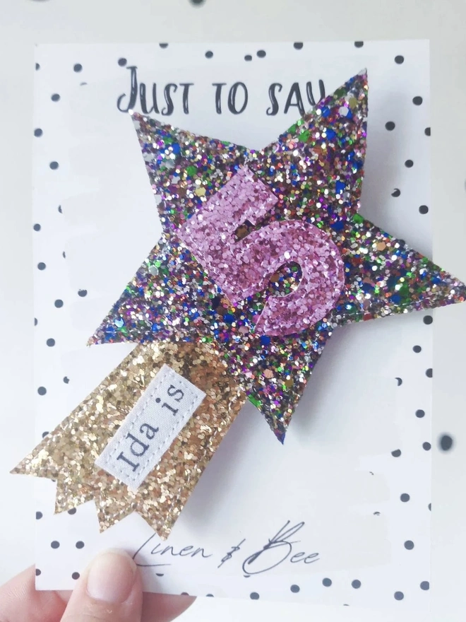 Small Personalised Glitter Shooting Star Birthday Badge