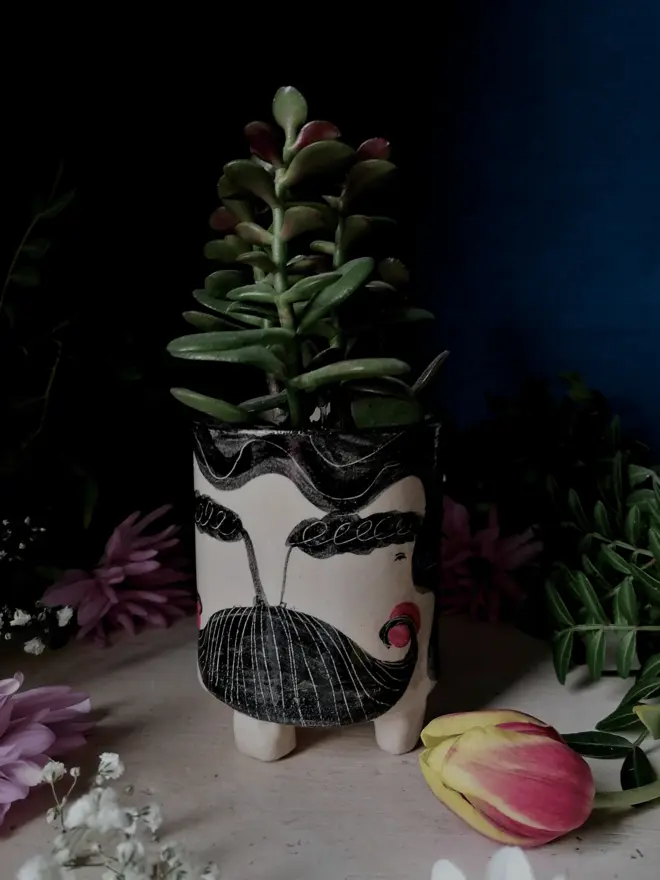 small Hector ceramic unique hand painted large plant pot