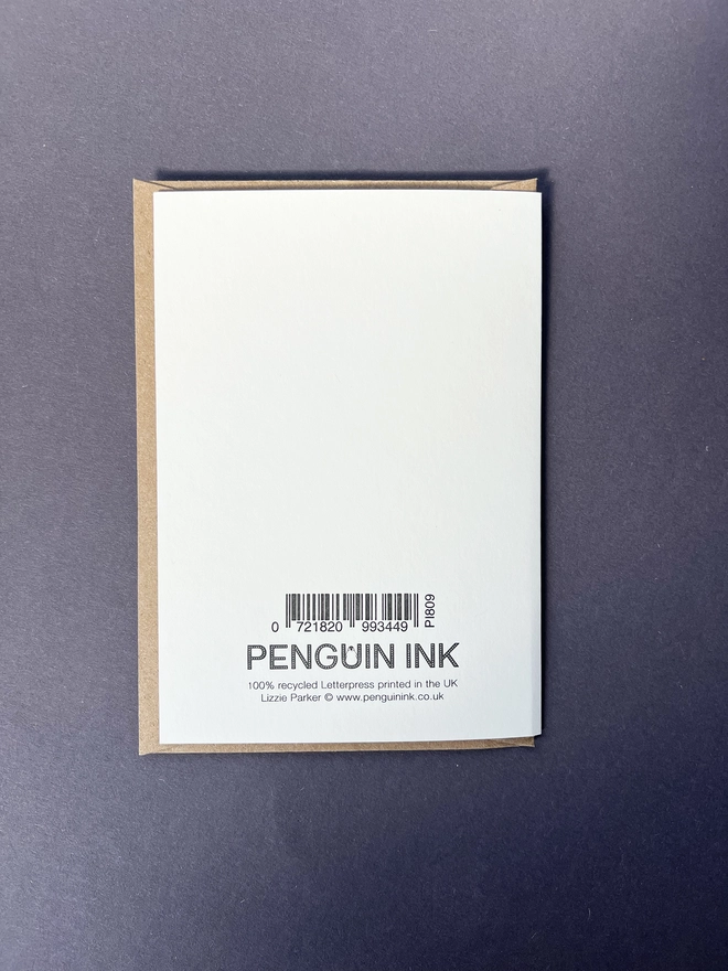 The back of the card with our Penguin Ink logo and the barcode at the bottom of the card.
