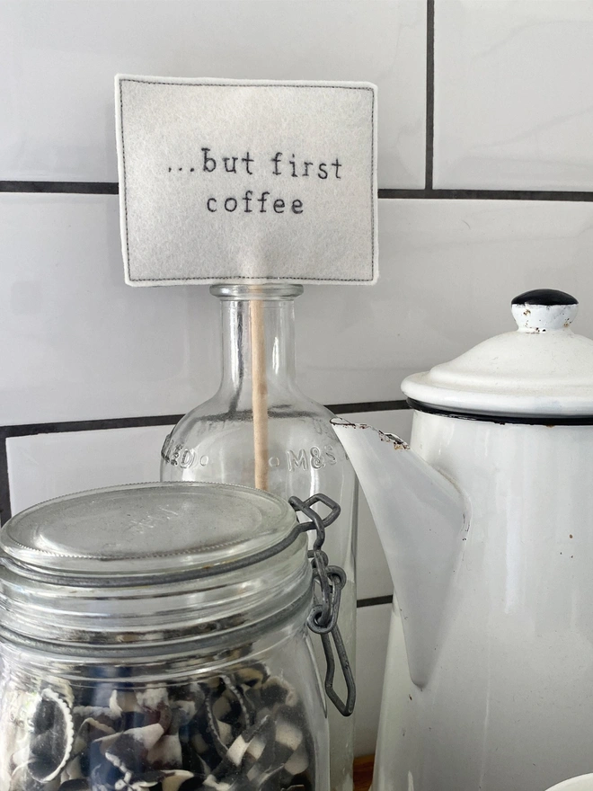 But first coffee embroidered felt sign