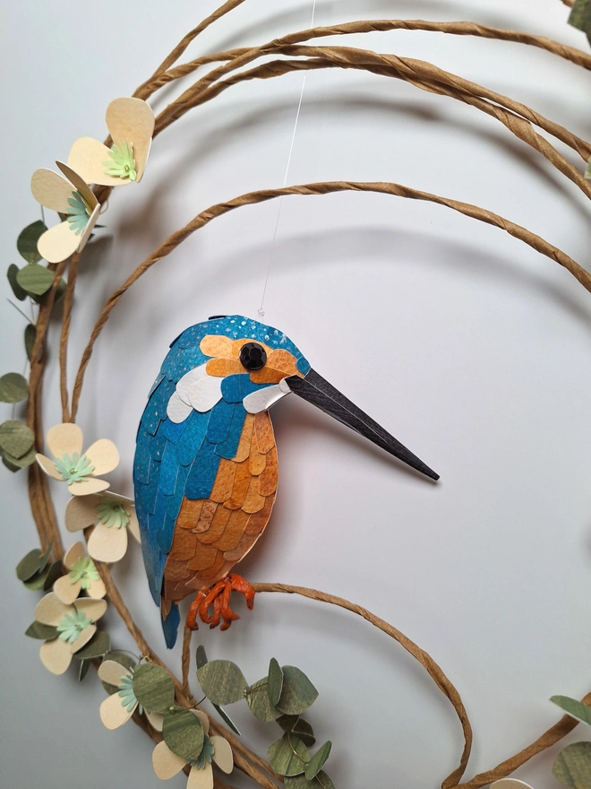 handmade paper art of a kingfisher bird