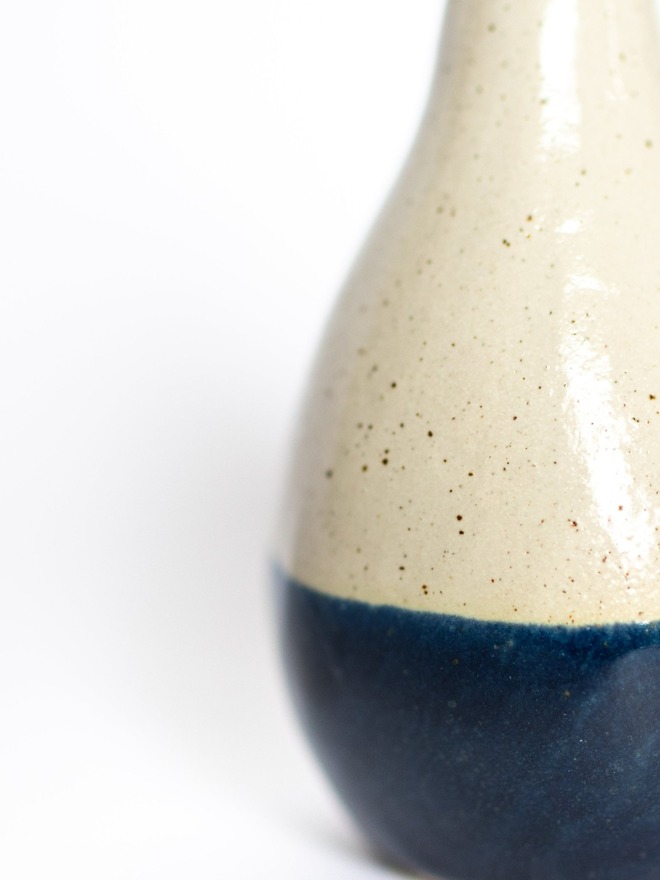 handmade ceramic white and blue bud vase