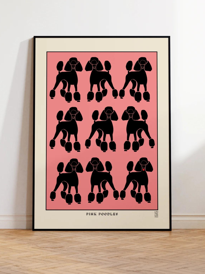 black poodles on pink background Giclee print