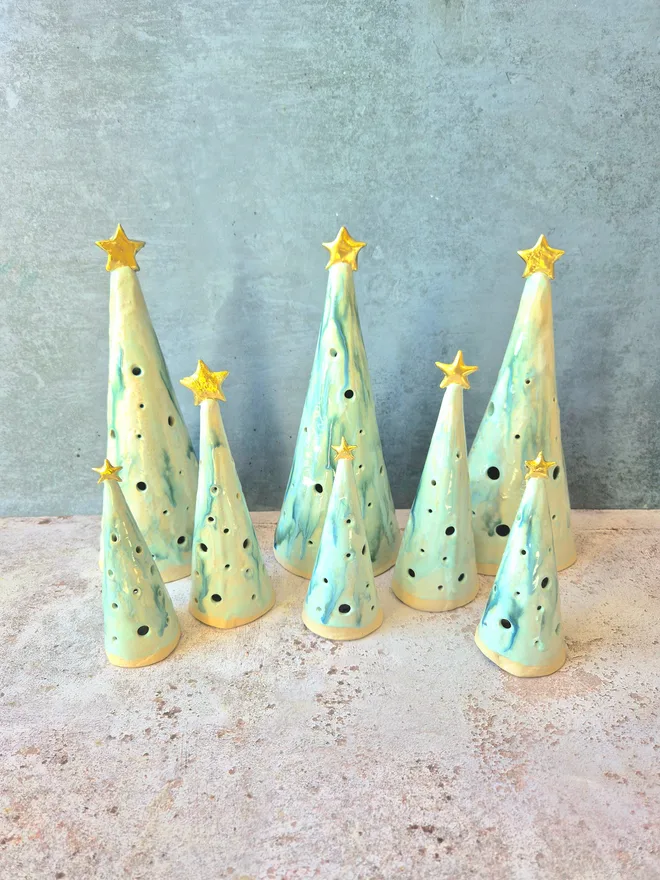 Christmas ceramic tea light lantern, christmas decoration, christmas candle holder, christmas accessories, christmas tree decoration, ceramic christmas tree, christmas tree with gold star, Jenny Hopps Pottery