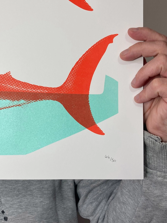 Shark Tank (Turquoise And Red) - Screen Printed Shark Poster - hand numbered limited edition