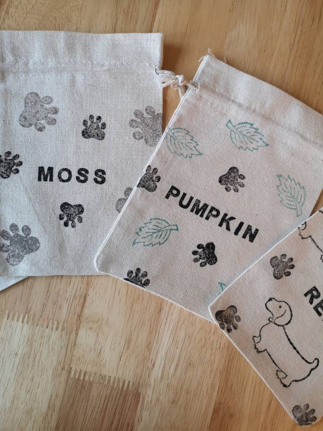 personalised cotton dog treat bag