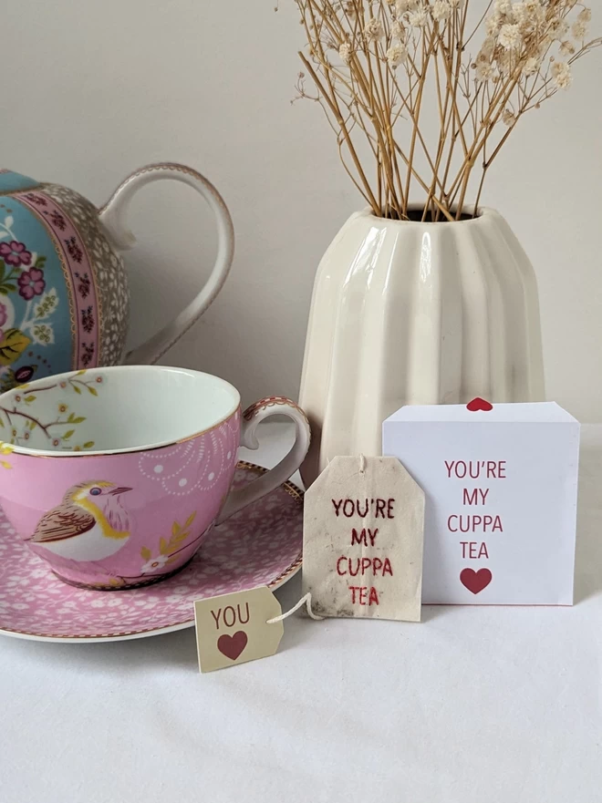 You're my cuppa tea teabag and sachet with cup and saucer