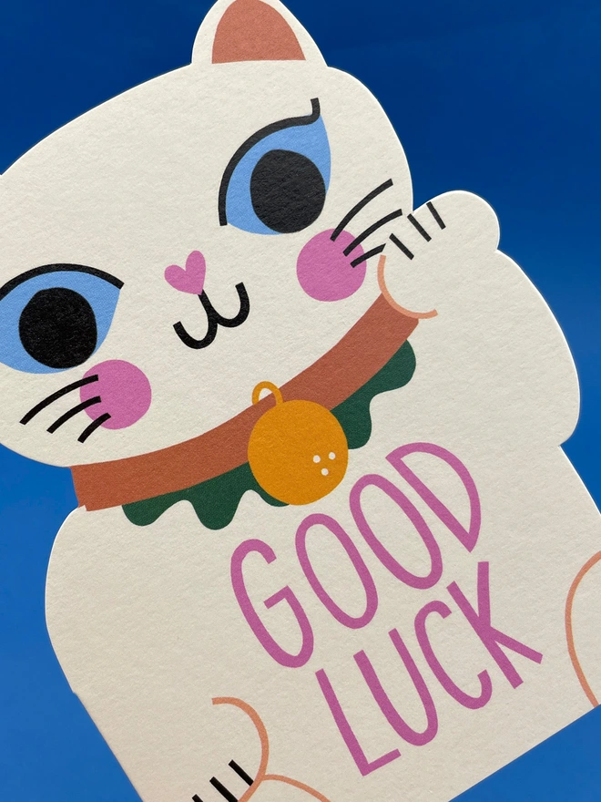 Cute Mini Lucky Cat Shaped Good Luck Card Detail | Raspberry Blossom