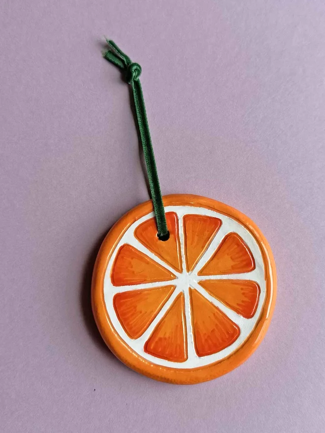 handmade ceramic orange slice hanging christmas decoration