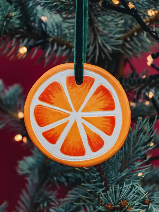 handmade ceramic orange slice hanging christmas decoration