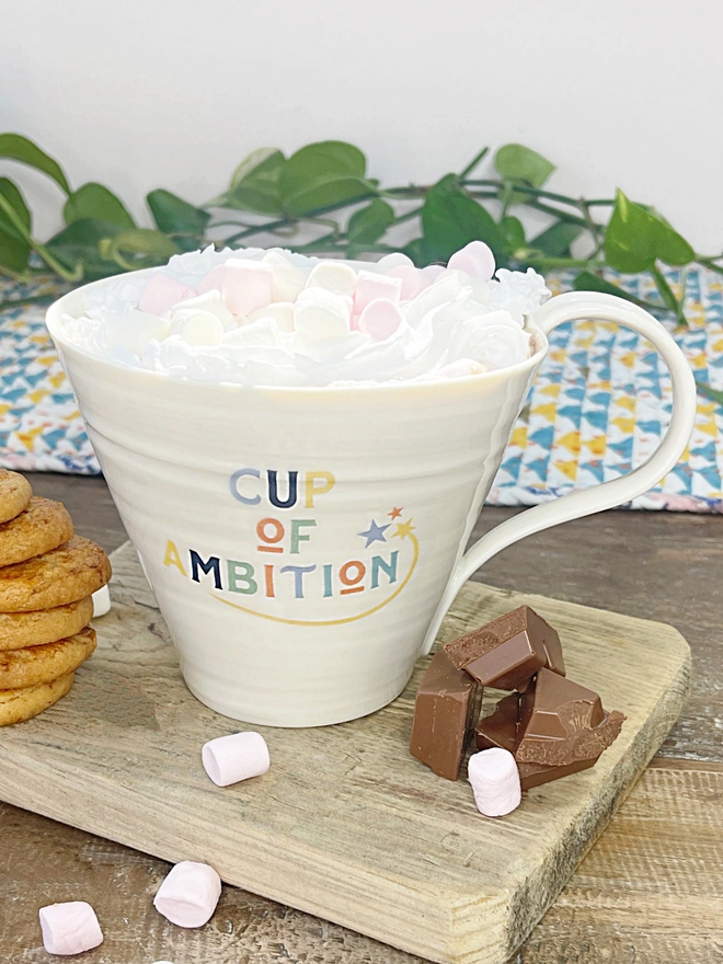 Cup of ambition mug with hot chocolate