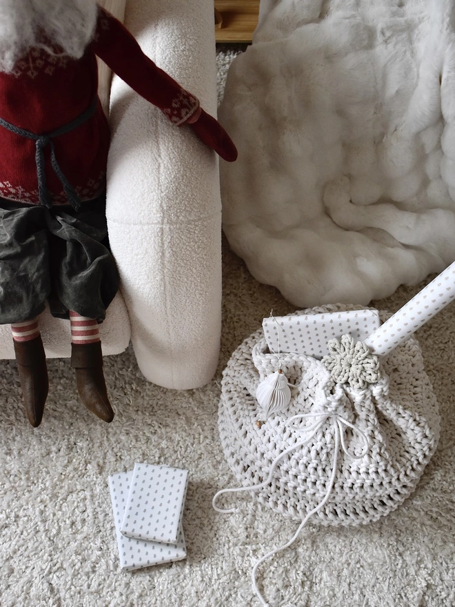 hand crocheted santa sack ecru