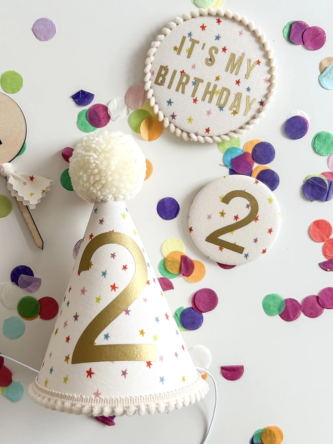 Multi Colour Star Print Number Birthday Badge