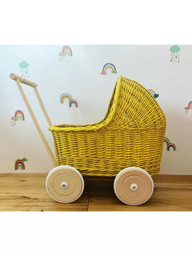 Yellow Wicker Pram