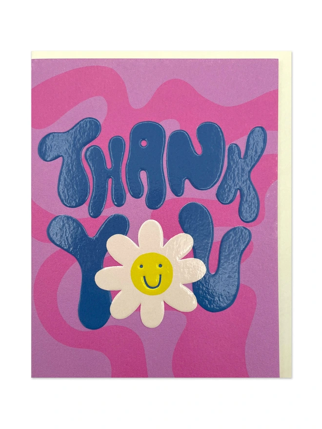 Colourful Mini Thank You Card Fun Retro style lettering | Raspberry Blossom