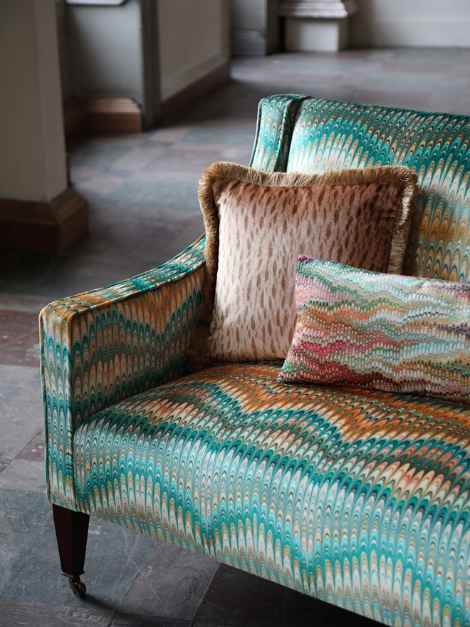 multi coloured handmade velvet cushion