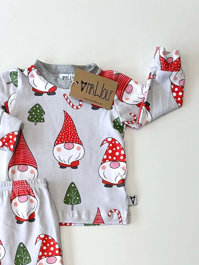 Baby and toddler lounge set in a cute Christmas gnomes print