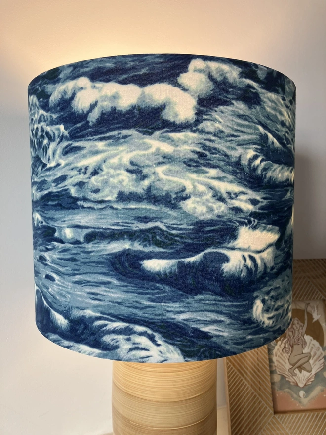 Lampshade, Bedside Lampshade, Seaside Decor, Home Decor, Drum Lampshade, Table Lampshade, Ceiling Lampshade, Beach Decor, Sea Decor, Ocean Waves Lampshade, Waves Lampshade, Blue Lampshade