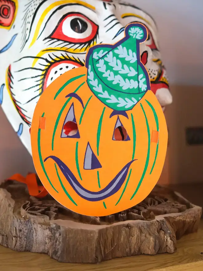 pumpkin screen printed Halloween mask