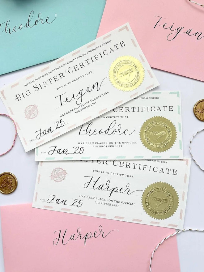 big brother and big sister announcement certificates