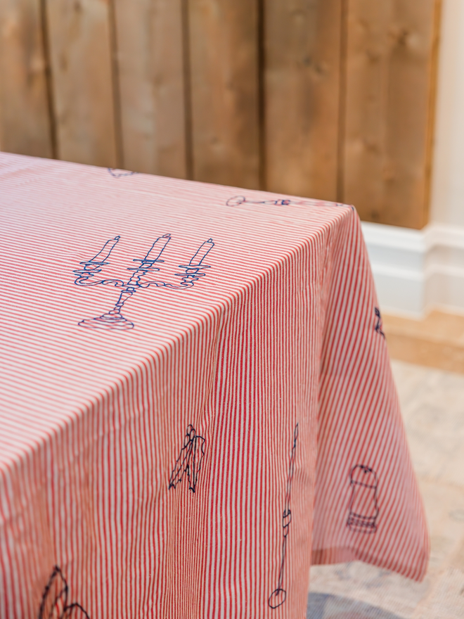 Red striped Christmas tablecloth