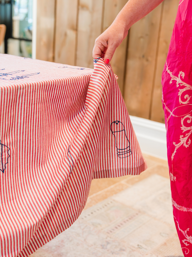 Red striped Christmas tablecloth