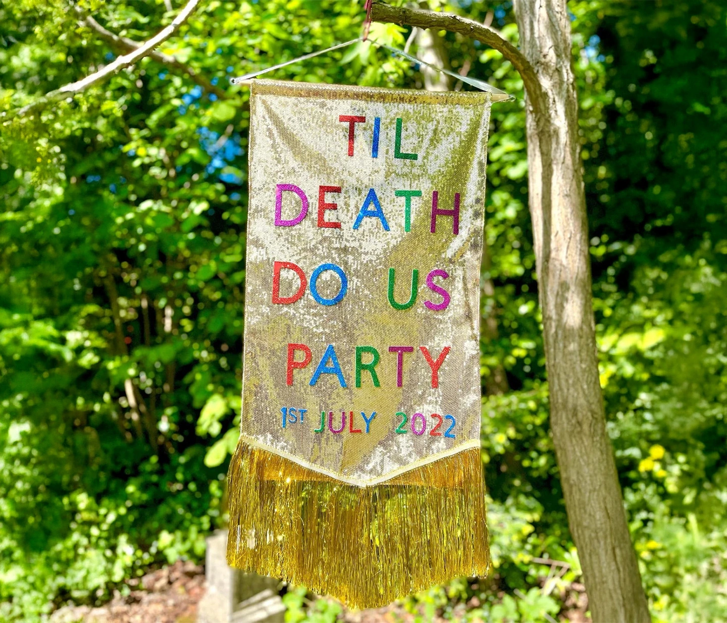 Till death do us party sequin wedding banner