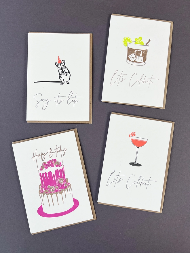 A mixture of celebration cards for multiple occasions.