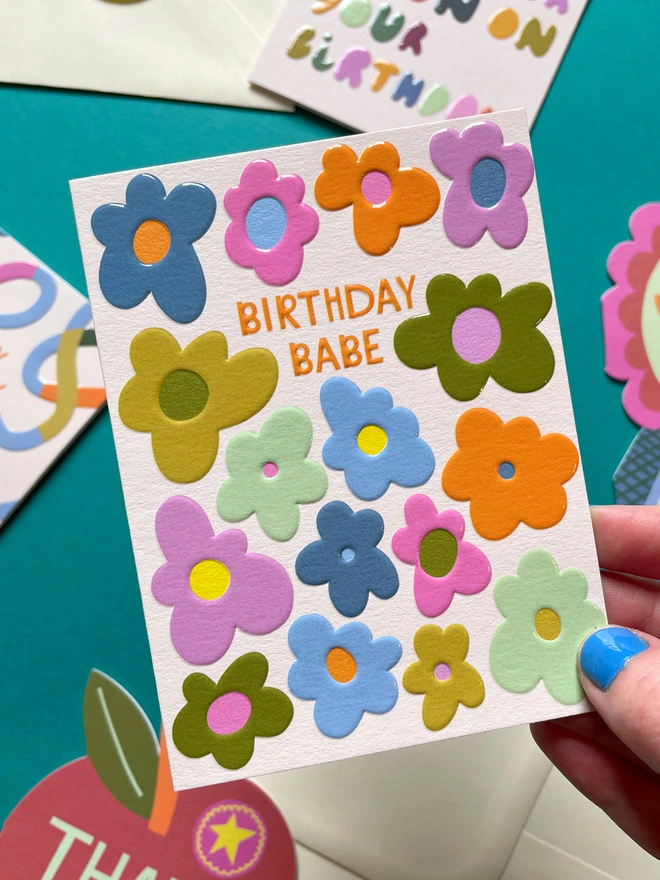 Joyful Mini 'Birthday Babe’ Greeting Card Colourful Flower Pattern | Raspberry Blossom