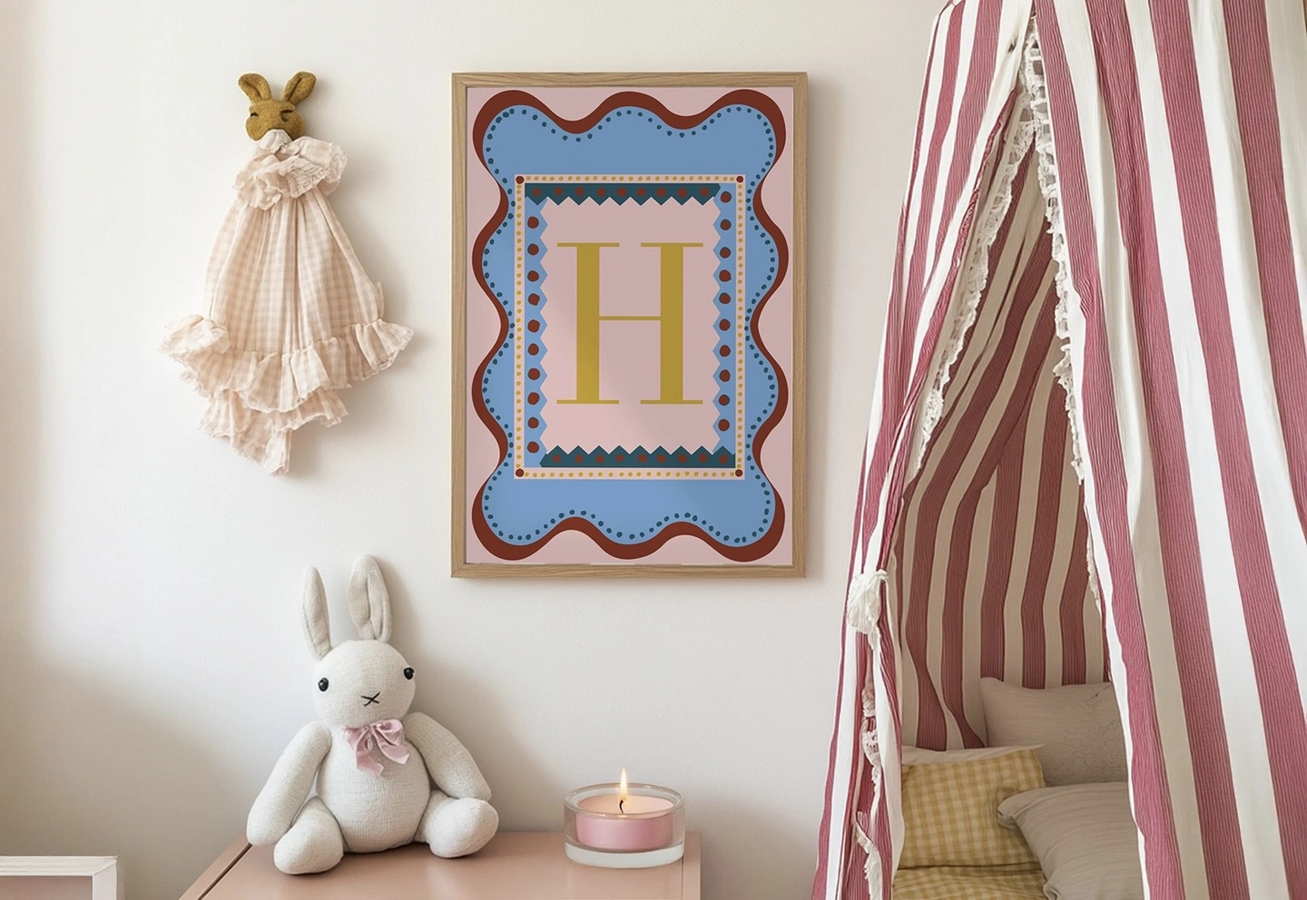 Alphabet Print framed in a kids bedroom. 
