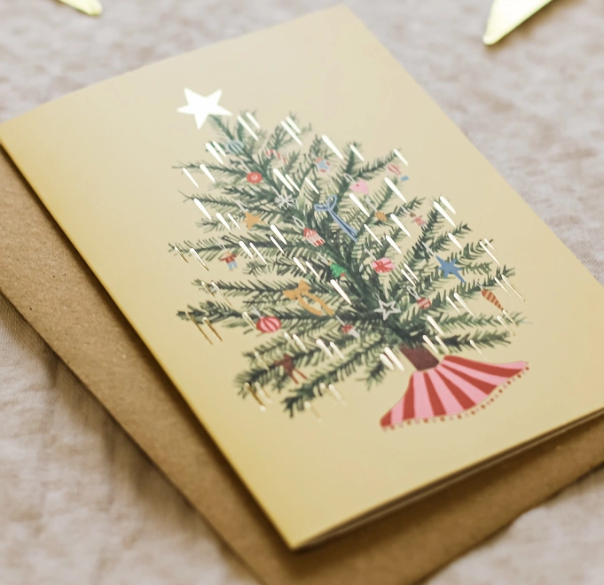 Yellow retro Christmas card