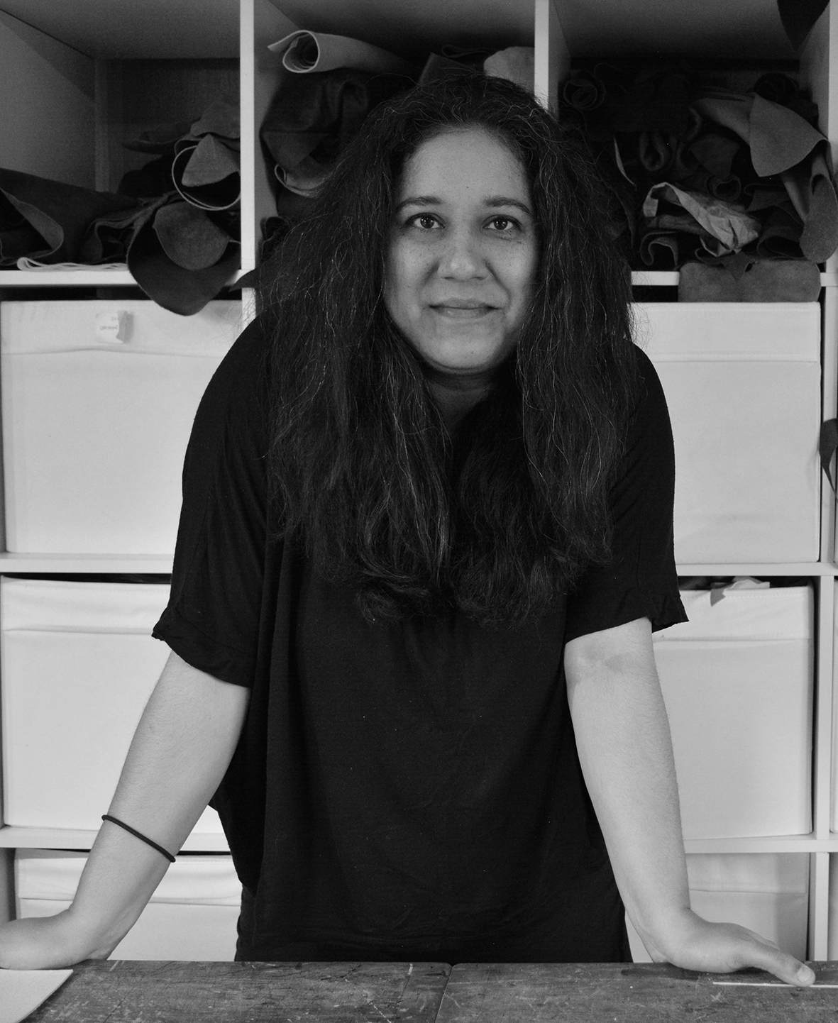 Natalie Thakur in her leather working studio in The Chiltern Hills